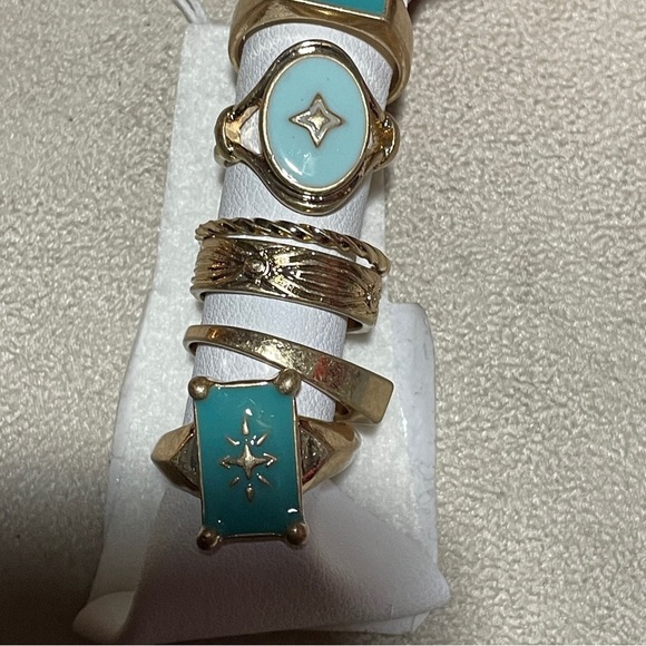 Free People‎ Gold and Turquoise Ring Set brand new - Picture 4 of 14